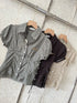 Checker Collar Down Fitted Tops